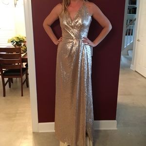 Gold sequin Belsoie by Jasmine dress